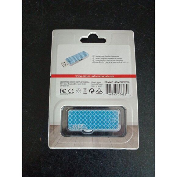 Emtec 16GB Flash Drive USB 2.0 Blue  Polka Wallpaper Design - Picture 3 of 3